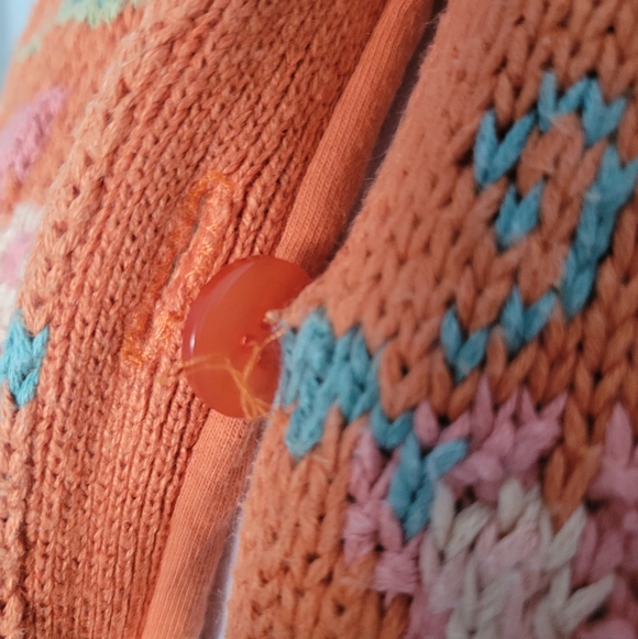 Vintage Together! Yarn Knit Sweater Coat Shabby Chic Hooded 90s Ramie Cotton MD - Picture 12 of 15